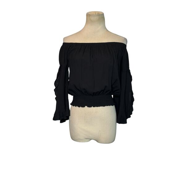Living Doll black off shoulder boho top size Small - Picture 1 of 14